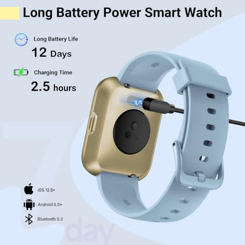 Quican Smart Watches for Men Women, Compatible with iPhone & Android - color: Sky Blue