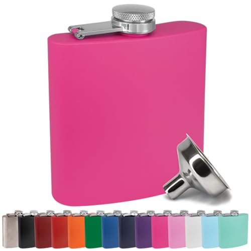 Clear Water Home Goods 6 oz Hip Flask w/Funnel, Matte Pink - color: Matte Pink