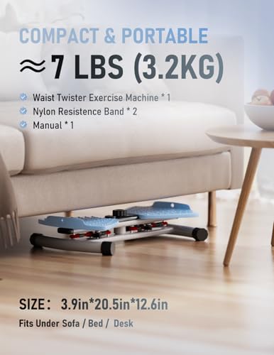 Waist Twister Machine Exercise, Ab Twist Board with Smart LED Digital Counter, Supports 300 lbs, Noiseless, Anti-Slip, Compact Portable for Home Gym Workout Equipment (Blue)