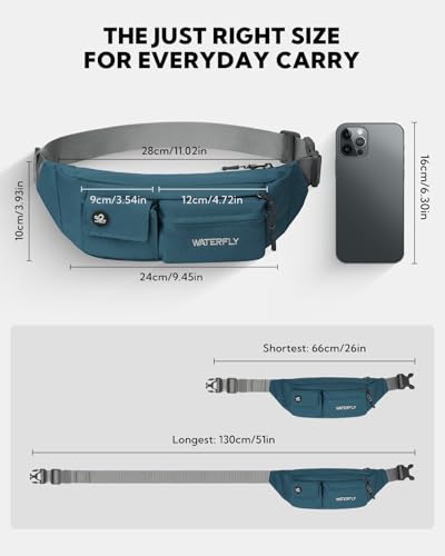 WATERFLY Small Crossbody Fanny Pack, Slim Waist Bag Chest Pouch - color: Peacock Blue