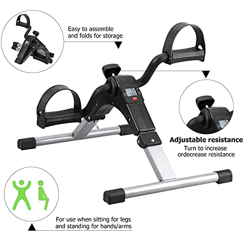 Folding Pedal Exerciser, Mini Exercise Bike Under Desk Bike - color: Silver
