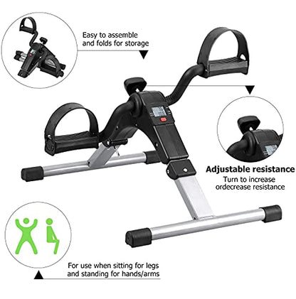 Folding Pedal Exerciser, Mini Exercise Bike Under Desk Bike - color: Silver