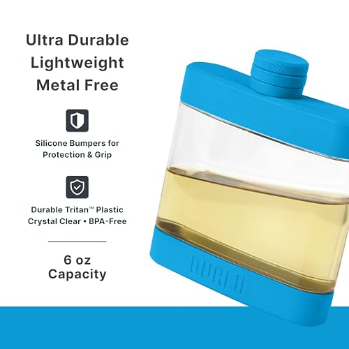 DUALIE 6 oz Hip Flask for Liquor - Shatterproof Alcohol Flasks with Clear Tritan Plastic and Silicone Grip - Flask Gift for Men & Women - Glacier - color: Glacier