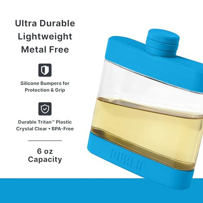 DUALIE 6 oz Hip Flask for Liquor - Shatterproof Alcohol Flasks with Clear Tritan Plastic and Silicone Grip - Flask Gift for Men & Women - Glacier - color: Glacier
