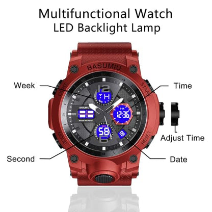 Military Digital Watches for Men Waterproof Work Mens Watch Sports - color: B-Red