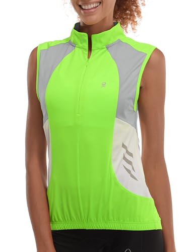 Little Donkey Andy Women's Half Zip Breathable Cycling Vests Reflective Sleeveless Jerseys Shirts Golf 4 Rear Pockets - color: Upgraded Fluorescent Yellow, size: X-Large
