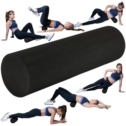High-Density Foam Roller for Muscle Recovery & Massage, 13" x 3.75" EVA Firm Roller for Warm-Up/Cooldown, Yoga & Pilates, Includes Carry Case (Black)