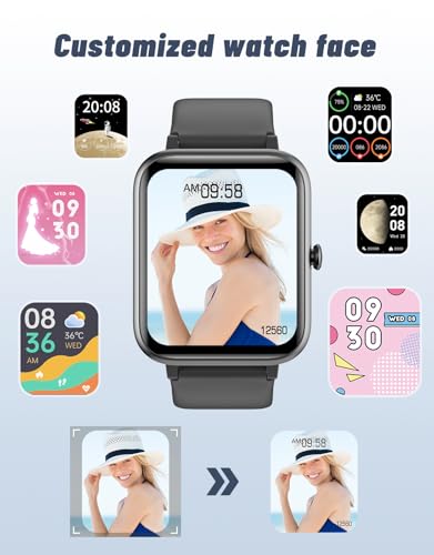 GRV Smart Watch for Men Women, Bluetooth Call, for iPhone Android Black - color: Black