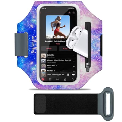 Phone Holder for Running-Arm Band for Running for iPhone & Samsung Galaxy, Cell Phone Armband Holder for Walking, Gym, Workout, Men, Women, w/Adjustable Strap & Zipper Pocket (Purple-M) - color: Universe Stars, size: M-6.3'': iPhone Pro&1X/Galaxy S&A
