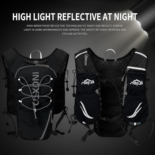IX INOXTO Running Vest for Women Men, Adjustable Chest Straps Running Hydration Vest with 500ml Soft Flask, Lightweight Breathable Reflective Hydration Backpack for Hiking - color: black with 500ml