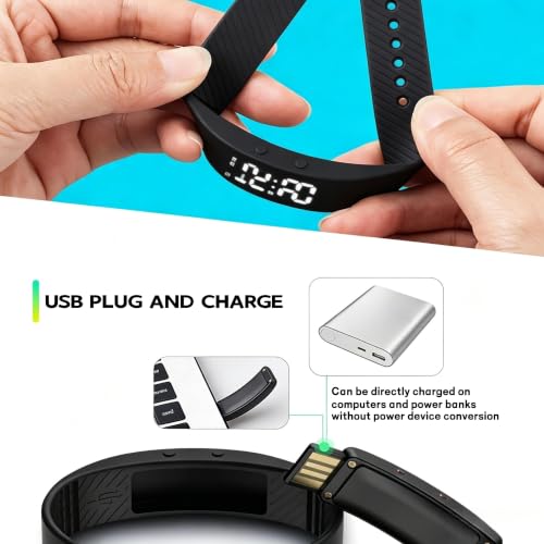 Vibrating Alarm Wristband Clock for Heavy Sleepers, Wake Band Wrist Watch Silent Vibration Bracelet, 3D Step Counting, Calorie Detection, Silent Alarm, Precise Timing - color: White