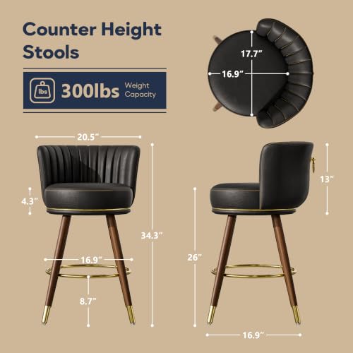 SeekFancy 26 Inch Black Leather Swivel Counter Bar Stools Set of 2 - color: Black, size: 26" Counter Height-2 Pieces