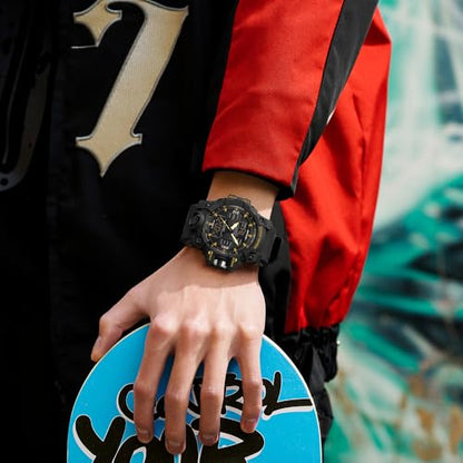 FANMIS Men's Analog Digital Sports Watch 50M LED Backlight Military Watch - color: X Black Gold