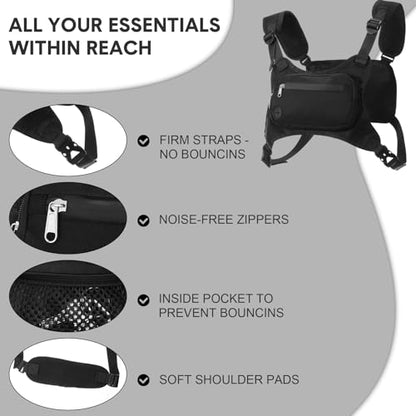 Hsei 3 Water Resistant Chest Bag for Men Running Vest for Workouts Running Phone Holder Extra Storage Lightweight Sports Cycling Pack