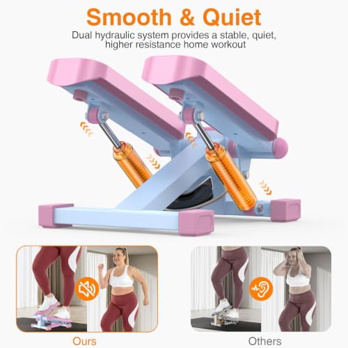 HCOIW Mini Stepper for Exercise at Home,Stair Stepper with Resistance Bands | Compact Stepping Machine with 300 lb Weight Capacity, Full Body Workout Equipment for Legs, Glutes & Cardio - color: Pink and Blue