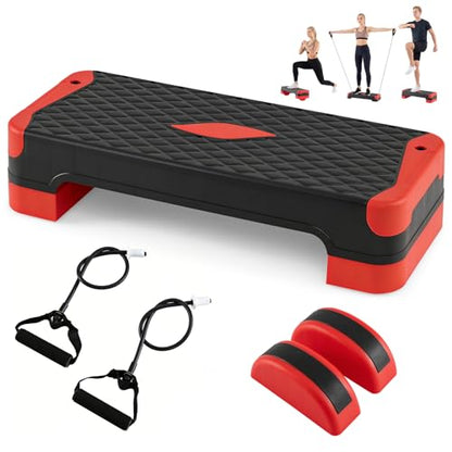 Goplus 3-in-1 Aerobic Step Platform, 600 LBS Adjustable Exercise Stepper - color: Red