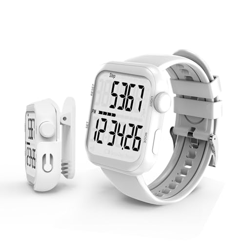 Pedometer Watch, Multi-Function Pedometer for Walking Steps and Miles, 3D Super Accurate Step Counter, Track Steps for Men Women Seniors - color: White