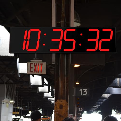 CHKOSDA Digital Wall Clock, Oversize Led Digital Clock Large Display with Auto Dimmer, Huge Countdown Timer with Remote Control, 27" Wide Led Display, 6 Digits, Wall Mount, Date and Temperature (Red) - color: Red