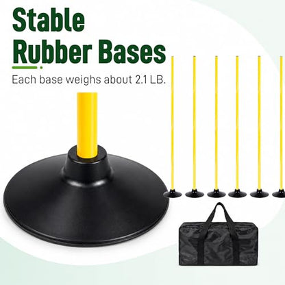 6 Pack Soccer Agility Training Poles, 5 FT Adjustable Speed and Agility Training Equipment for Football/Basketball/Dog Practice, Bending Poles for Horses with Rubber Bases and Carry Bag - color: Yellow