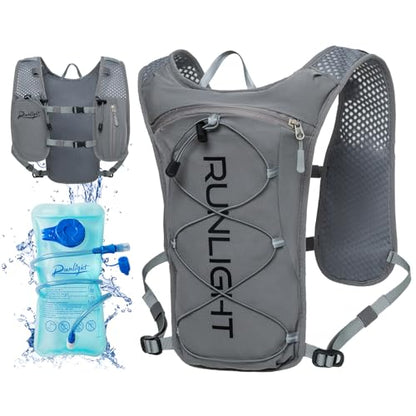 Runlight Running Vest for Women Men Lightweight Hydration Backpack Pack with 1.5L Water Bladder Bag Hydro Daypack for Hiking,Trail,Skiing,Camping,Cycling,Race,Marathon - color: Grey
