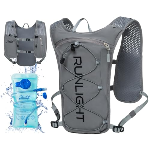 Runlight Running Vest for Women Men Lightweight Hydration Backpack Pack with 1.5L Water Bladder Bag Hydro Daypack for Hiking,Trail,Skiing,Camping,Cycling,Race,Marathon - color: Grey