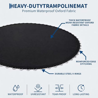 Garvee Trampoline Replacement Mat, Fits 12/14/15ft Round Frame with 72/96 V-Hooks, Fits 5.5" /7" Springs Premium Trampoline Mat w/Pull Hook and Gloves (Spring not Included)