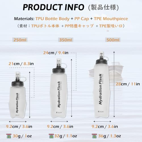 TRIWONDER Running Water Bottle Handheld Plastic Flask Hydration Vest Packs Waist Belt Replacement for Runners Marathon Cycling Hiking - color: 03 Soft Flasks - White - 500ml/16.9oz - 2 Packs