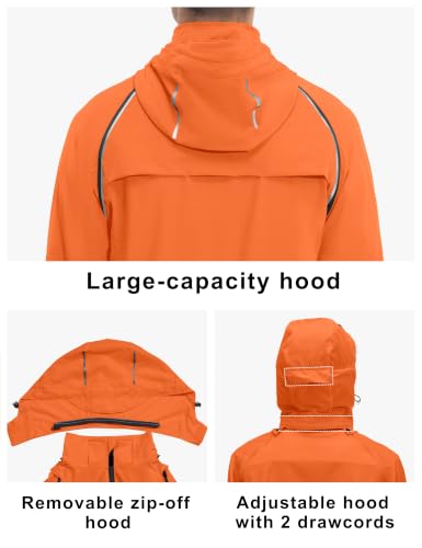 Little Donkey Andy Mens Packable Cycling Jacket Removable Sleeves & Hood - color: Detachable Hood-orange, size: Small
