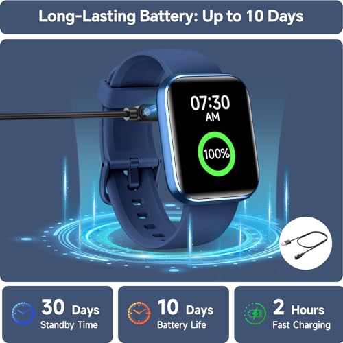 Smart Watch for Men, 1.85" HD Smart Watches Compatible iPhone/Samsung/Android (Answer/Make), Fitness Tracker Watch with Heart Rate/Sleep/SpO2 Monitor, Smartwatch 3ATM Waterproof 120+ Sport Modes Alexa - color: Blue