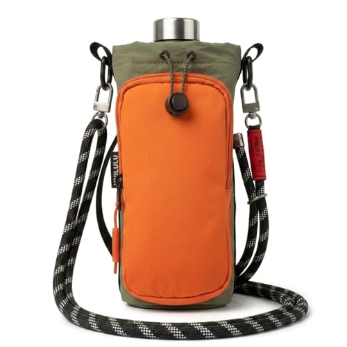 Water Bottle Holder with Strap - Crossbody Bottle Carrier Bag with Phone Pocket, Fits 32 oz Flasks for Men & Women - color: Orange