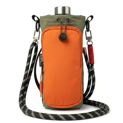 Water Bottle Holder with Strap - Crossbody Bottle Carrier Bag with Phone Pocket, Fits 32 oz Flasks for Men & Women - color: Orange