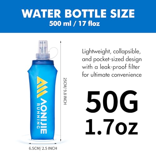 AONIJIE Running Hydration Vest for Men Women 500ml Soft Flask Water Bottle - color: Purple, size: 500ml