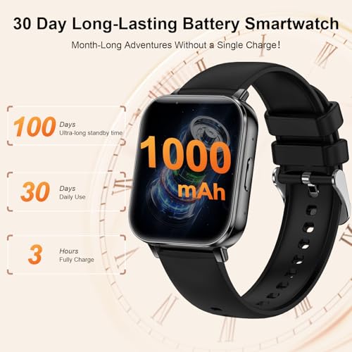 Smart Watches for Women Men,1000mAh Battery, Compatible with Android & iPhone, 1.83" HD Smartwatches with Calls/Messages Alerts, 110+ Sports Modes Fitness Watch, IP68 Waterproof(Black) - color: Black