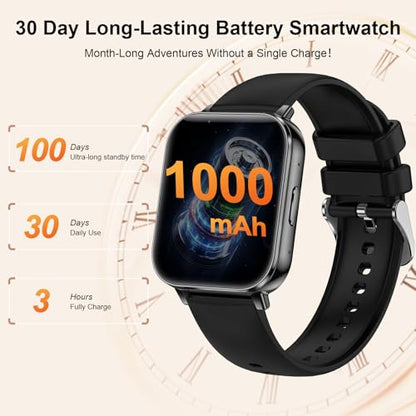 Smart Watches for Women Men,1000mAh Battery, Compatible with Android & iPhone, 1.83" HD Smartwatches with Calls/Messages Alerts, 110+ Sports Modes Fitness Watch, IP68 Waterproof(Black) - color: Black