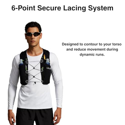 ROOT5 Running Hydration Vest 5L with 2 x 500ml Soft Flasks, Lightweight Running Vest with Water Bottles for Men and Women, Trail Running Pack - color: Black, size: Small