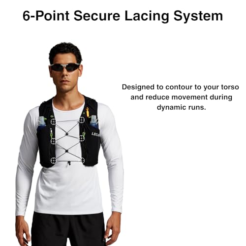 ROOT5 Running Hydration Vest 5L with 2 x 500ml Soft Flasks, Lightweight Running Vest with Water Bottles for Men and Women, Trail Running Pack - color: Black, size: Large