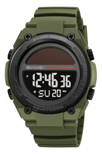 FANMIS Men's Solar Digital Sports Watch 50M Water Resistant Military Watch - color: Army Green