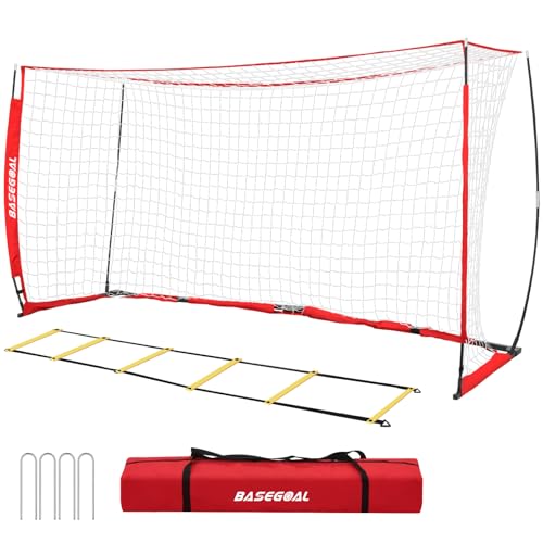 BaseGoal Soccer Goal for Backyard,with Bow Frame and Agility Ladder - size: 12x6 ft
