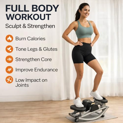 Rock Stepper Side to Side Lateral Stepper for Exercise at Home Stair Stepper with Resistance Bands Digital Monitor Low Impact Rocking Stepper for Legs Glutes and Core