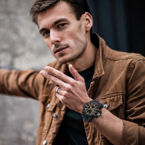 FANMIS Men Sports Outdoor Watch Analog Digital Multifunctional Black Watch - color: X Blue