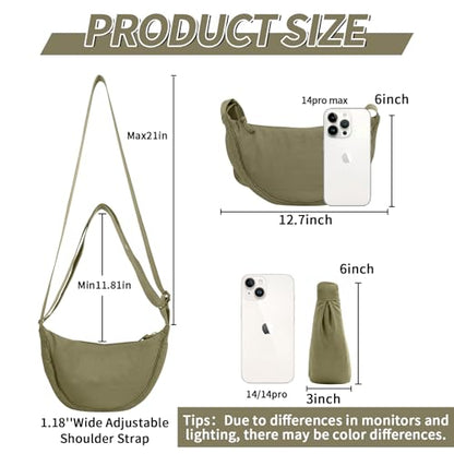 Nylon Crescent Crossbody Bag for Women Purses Trendy Men,Small Travel Sling Bag Hobo - color: Khaki, size: Small