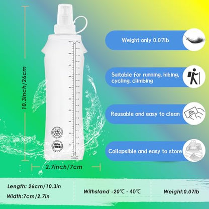 Flexible Running Bottles - Two Pack: 500ml/17oz, Foldable, BPA/PVC Free Soft Flask for Hydration Vests and Running Packs, Collapsible Leak-proof Pocket Bottle for Jogging, Hiking, Cycling, Climbing - color: White