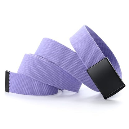 Mile High Life Cut To Fit Canvas Web Belt Size Up to 52" with Flip-Top Solid Black Military Buckle - color: 1 Pack Light Purple