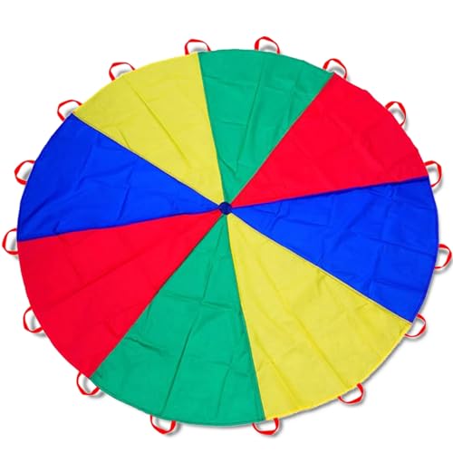Parachute 13ft/ 16.4ft/ 20ft - Kids Play Gymnastics Parachute with Handles for Group Team Cooperative Games,Indoor Outdoor Gym Class Rainbow Parachute Birthday Church VBS Activity Supplies - size: 12ft