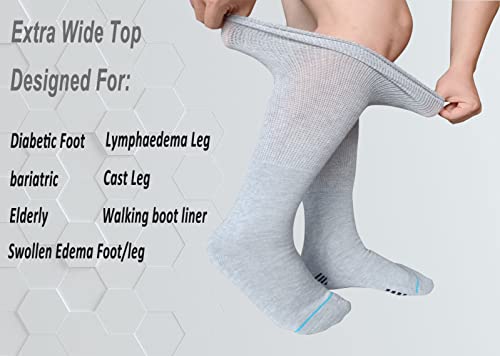 COIYUFUX Extra Width Socks For Bariatric Diabetic For Men Women, Cast Lymphedema Socks for Swollen Foot Ankle 2 Pairs - color: Gray