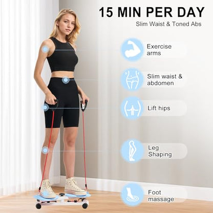 Waist Twister Machine with Resistance Bands - 300 lbs Weight Capacity, Non-Slip Twist Board, Noiseless Ab Twister for Belly Fat Loss, Home Gym Equipment for Women/Men - color: blue