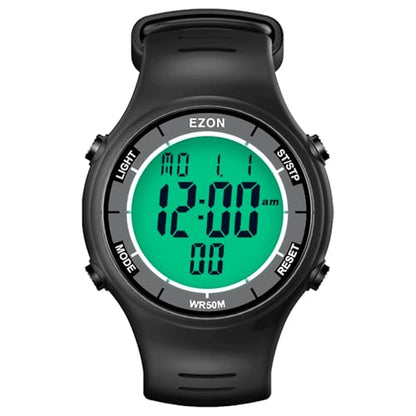 EZON Digital Watch with Stopwatch Countdown Timer Alarm EL Backlight,Ultra-Thin Large Display 5ATM Waterproof Digital Wrist Watches for Men Women - color: Matte Black