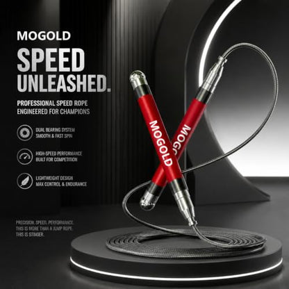 2-in-1 Speed Rope: 2mm for Boxing/MMA & 3mm for CrossFit - Tool-Free Adjustable Cable System with Dual Bearings - Sweatproof Hybrid Grip for High-Intensity Training - color: Red