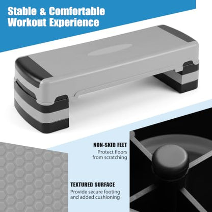 Goplus 35.5" Aerobic Step Platform w/4 Risers, 3-Level Adjustable 6" 8" 10" - color: Grey