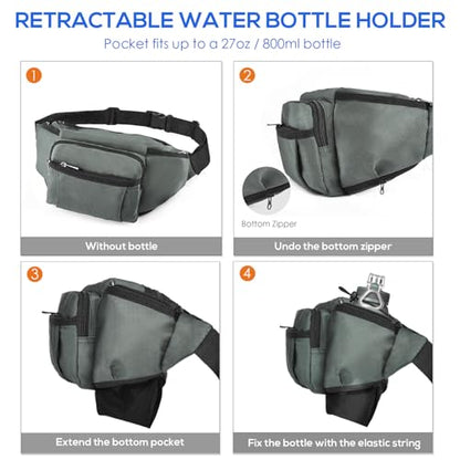 NOOLA Fanny Pack with Water Bottle Holder, Hiking Waist Bag for Men Women - color: Grey